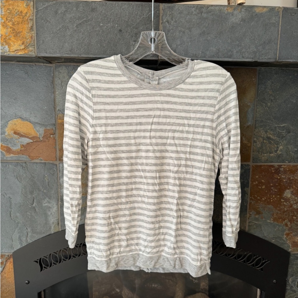 Majestic Filatures Striped Fitted Grey White Striped Crew Deluxe Tee Shirt 1/Sma
